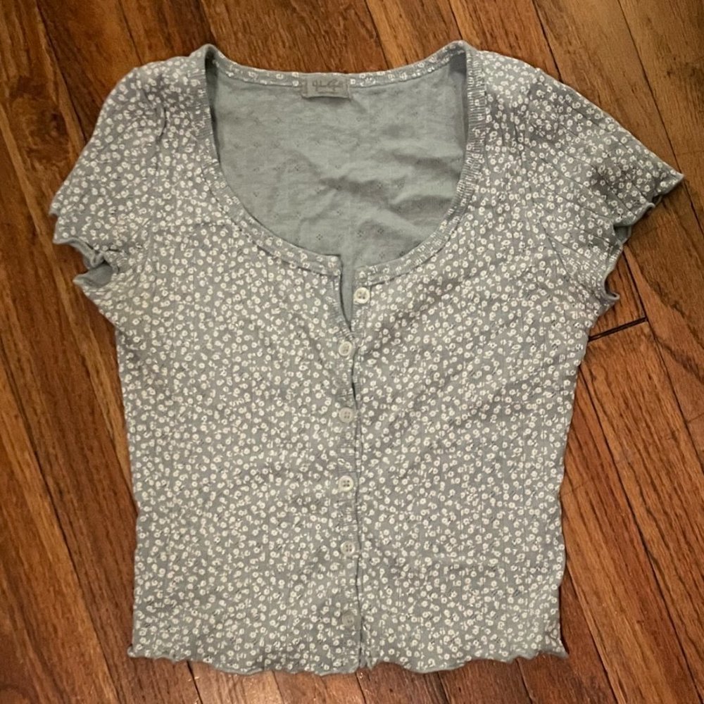 John Galt Blue Floral Crop T-shirt